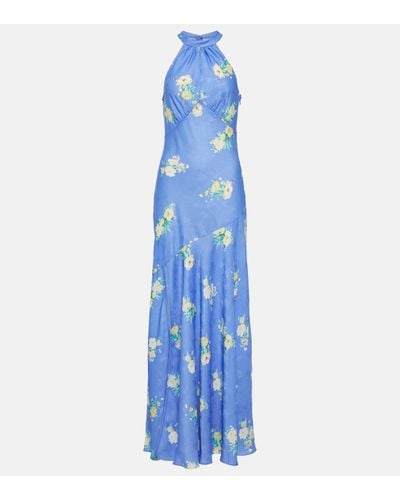 LoveShackFancy Robe longue Brinda à fleurs imprimées - Bleu