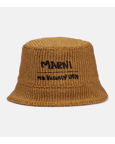 Marni X No Vacancy Inn Raffia-effect Bucket Hat - Brown
