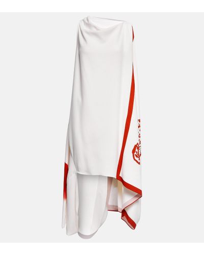 Ferragamo Asymmetrical Draped Midi Dress - White
