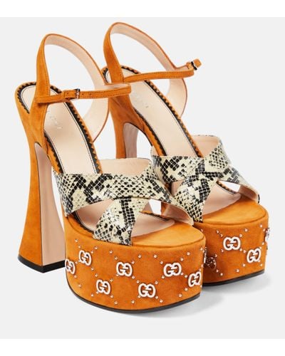 Gucci Interlocking G Suede Platform Sandals - Orange