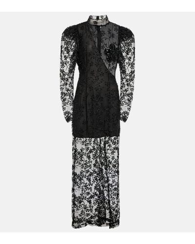 ROTATE BIRGER CHRISTENSEN High-neck Floral Mesh Midi Dress - Black