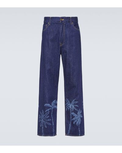 Alanui Pantalon imprime en jean - Bleu