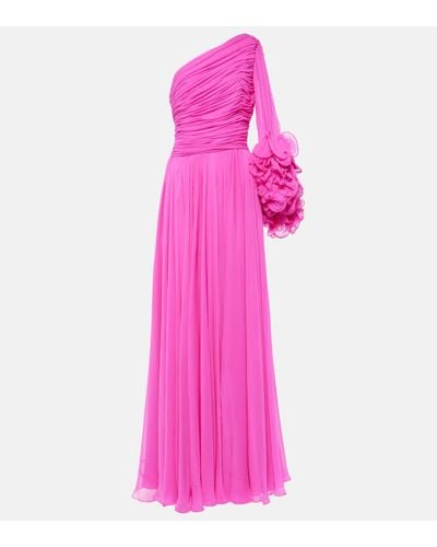 Costarellos One-shoulder Ruffled Silk Gown - Pink