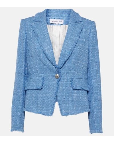 Veronica Beard Hosanna Dickey Frayed Cotton-blend Tweed Blazer - Blue