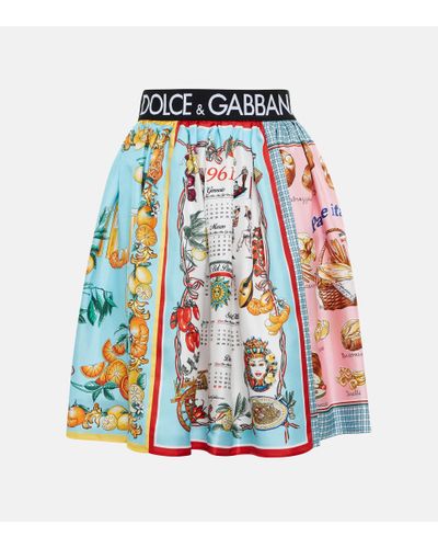 Dolce & Gabbana Printed Silk Twill Miniskirt - Blue