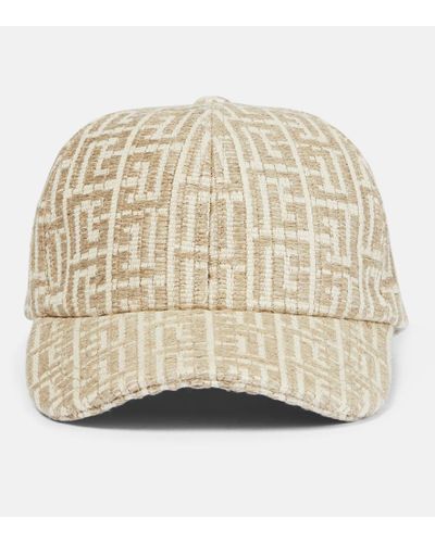 Balmain Gorra de lino y algodon con monograma - Neutro