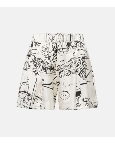 Asceno Zurich Printed Silk Twill Shorts - White