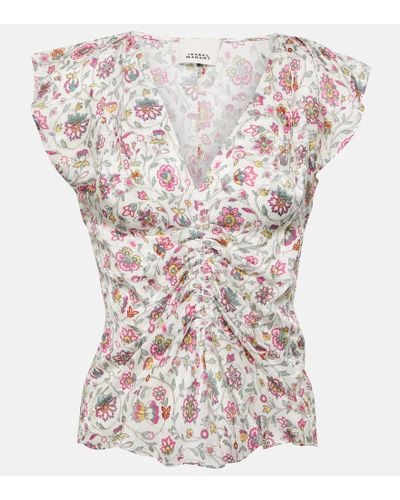 Isabel Marant Top Lonea en mezcla de seda floral - Blanco