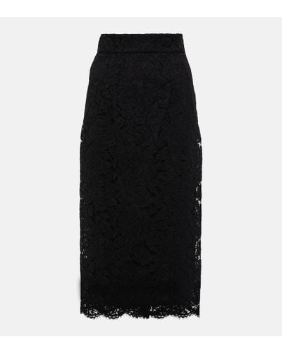 Dolce & Gabbana Falda midi de tiro alto con encaje - Negro