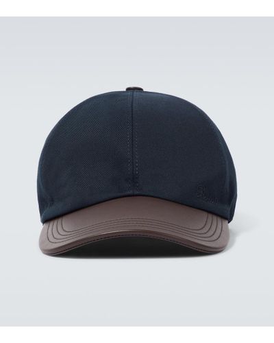 Berluti Cappello da baseball in cotone con pelle - Blu