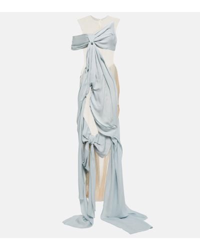 Acne Studios Gathered Satin And Mesh Gown - Blue