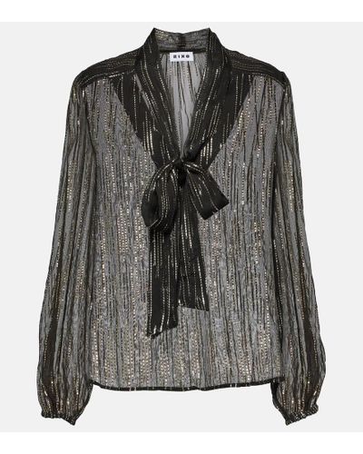 RIXO London Moss Metallic Jacquard Blouse - Black