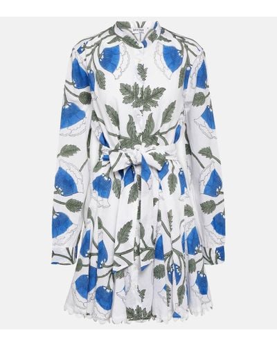 Juliet Dunn Floral Cotton Shirt Dress - Blue
