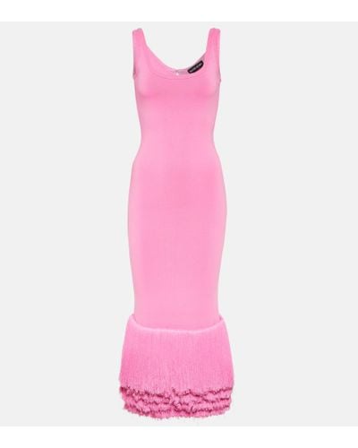 David Koma Fringed Knitted Midi Dress - Pink
