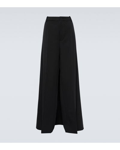 Valentino Wool Grisaille Wide-leg Trousers - Black