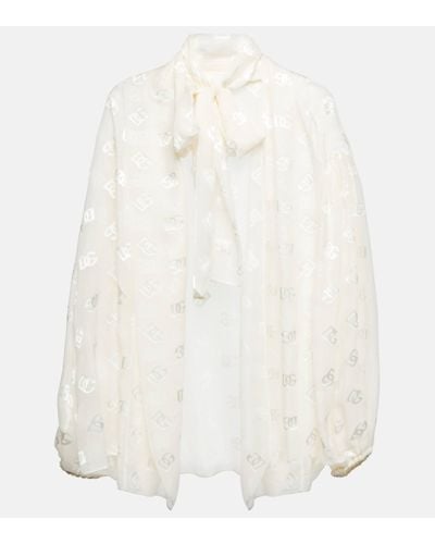 Dolce & Gabbana Blouse en soie melangee a logo - Blanc