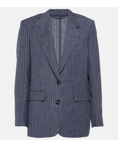 Loro Piana Belia Pinstripe Linen, Wool And Silk Jacket - Blue