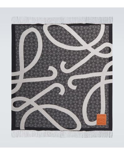 Loewe Anagram Jacquard Wool Blanket - Gray