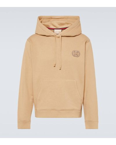 Gucci Hoodie Interlocking G aus Baumwoll-Jersey - Natur