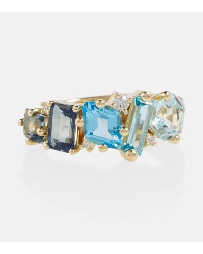 Suzanne Kalan Ring aus 14kt Gelbgold mit Diamanten und Topaz - Blau