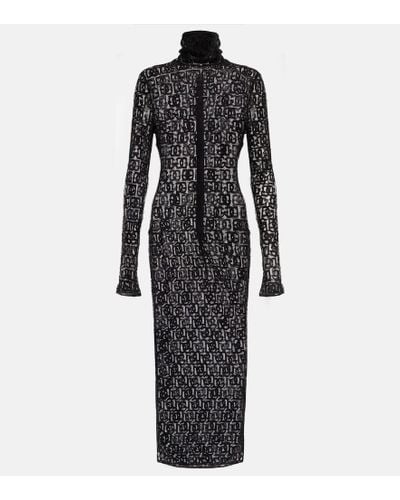 Dolce & Gabbana Logo Open-knit Cotton-blend Midi Dress - Black