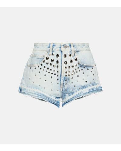 Alessandra Rich Embellished Denim Shorts - Blue