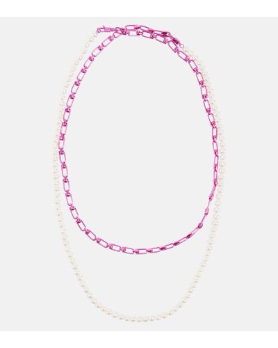 Eera Halskette Double Reine aus Sterlingsilber mit Perlen - Pink