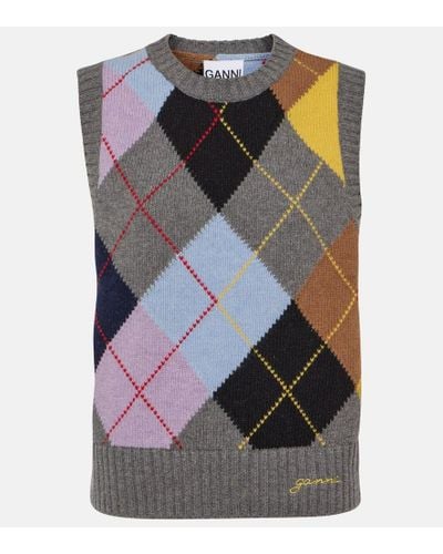 Ganni Wool Vest With Argyle Pattern - Multicolor