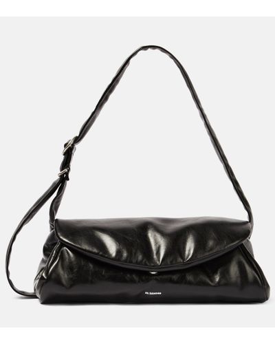 Jil Sander Cannolo Large Leather Shoulder Bag - Black