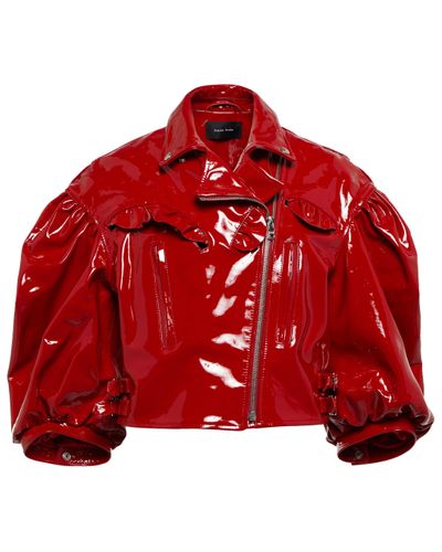 Simone Rocha Patent Leather Biker Jacket - Red