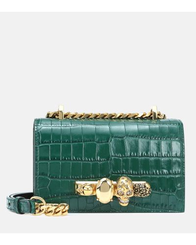 Alexander McQueen Jewelled Satchel Croc-effect Crossbody Bag - Green