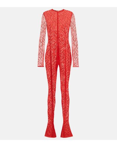 Blumarine Jumpsuit in mesh con strass - Rosso