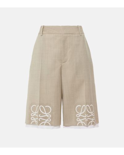 Loewe Anagram Cutout Wool Bermuda Shorts - Natural