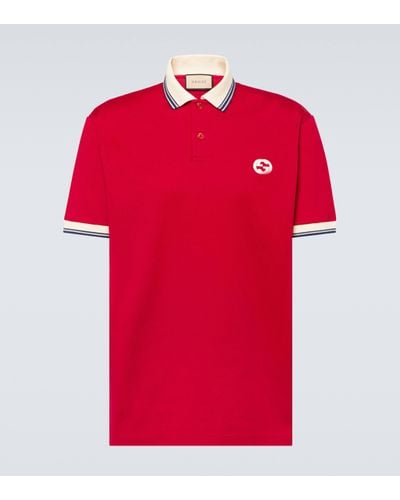 Gucci Brand-appliqué Striped-trim Stretch-cotton Polo Shirt - Red