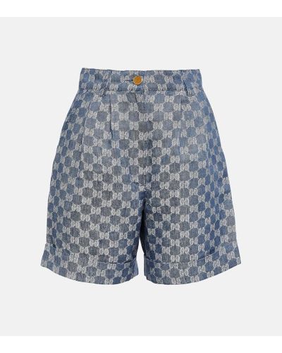 Gucci Shorts in lino in jacquard GG - Blu