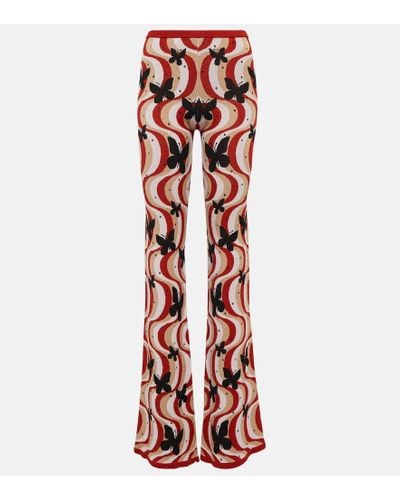 Alessandra Rich Printed High-rise Flare Pants - Red