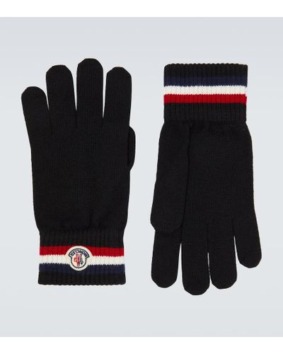 Moncler Logo Virgin Wool Gloves - Black