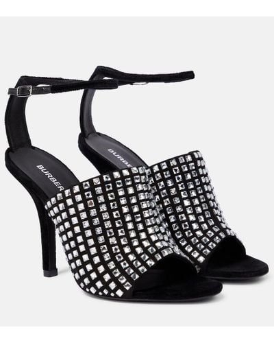 Burberry Crystal-embellished Velvet Sandals - Black
