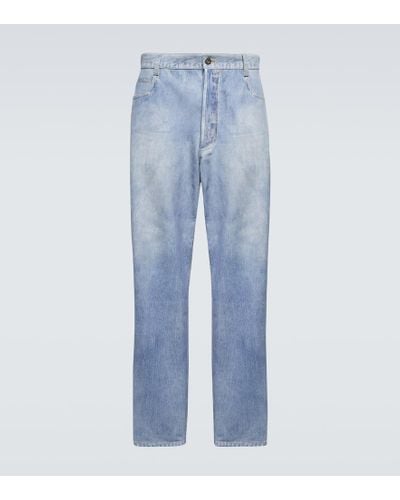 Bottega Veneta Denim-print Wide-leg Leather Pants - Blue