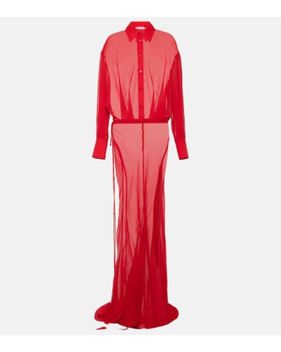 The Attico Feather-trimmed Georgette Gown - Red