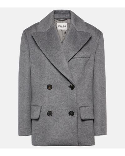 Miu Miu Double-breasted Wool And Cashmere Coat - Grey