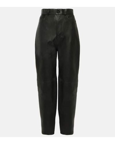 Totême Tapered Leather Pants - Black