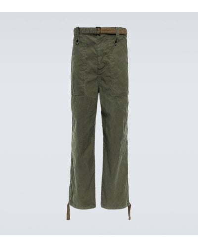 Sacai Belted Cotton Trousers - Green