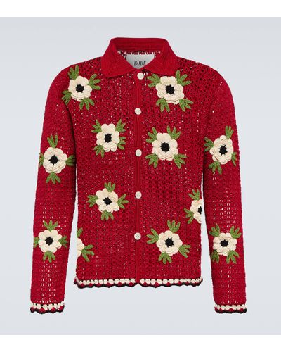 Bode Winchester Rose Crocheted Cardigan - Red