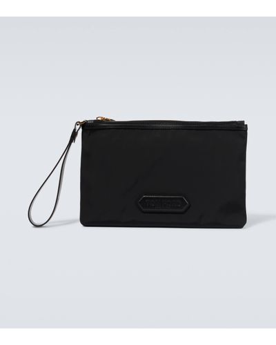 Tom Ford Logo Leather-trimmed Pouch - Black