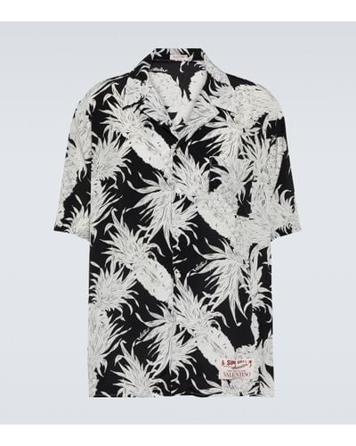 Valentino Printed Silk Bowling Shirt - Black