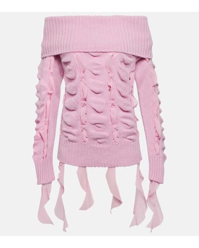 Blumarine Pullover in lana con scollo bardot - Rosa