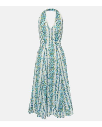 Poupette Beth Floral Halterneck Cotton Midi Dress - Blue