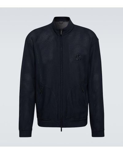 Giorgio Armani Logo Embroidered Blouson Jacket - Blue