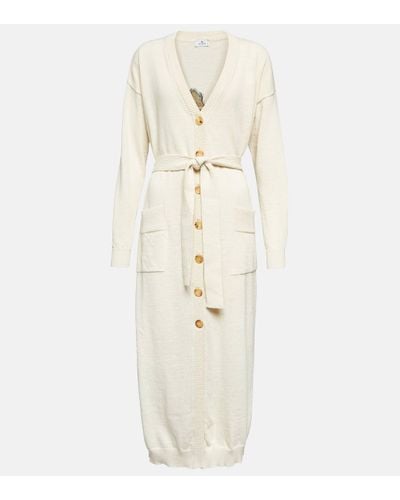 Etro Embroidered Wool, Linen And Cotton Cardigan - Natural